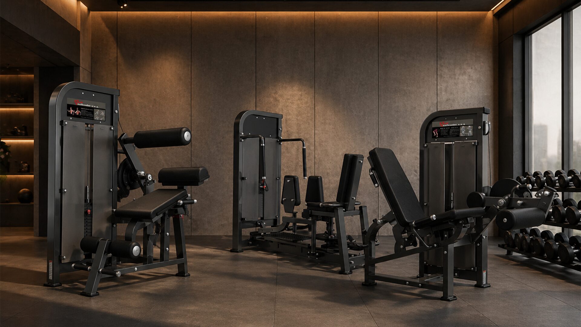 Unit Multi-Gym Premium dengan desain minimalis untuk interior gym mewah di Jakarta.