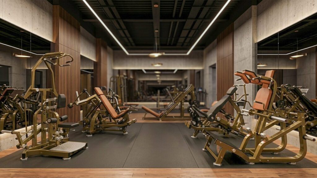 Interior gym premium dengan peralatan dari distributor alat fitness Realleader USA